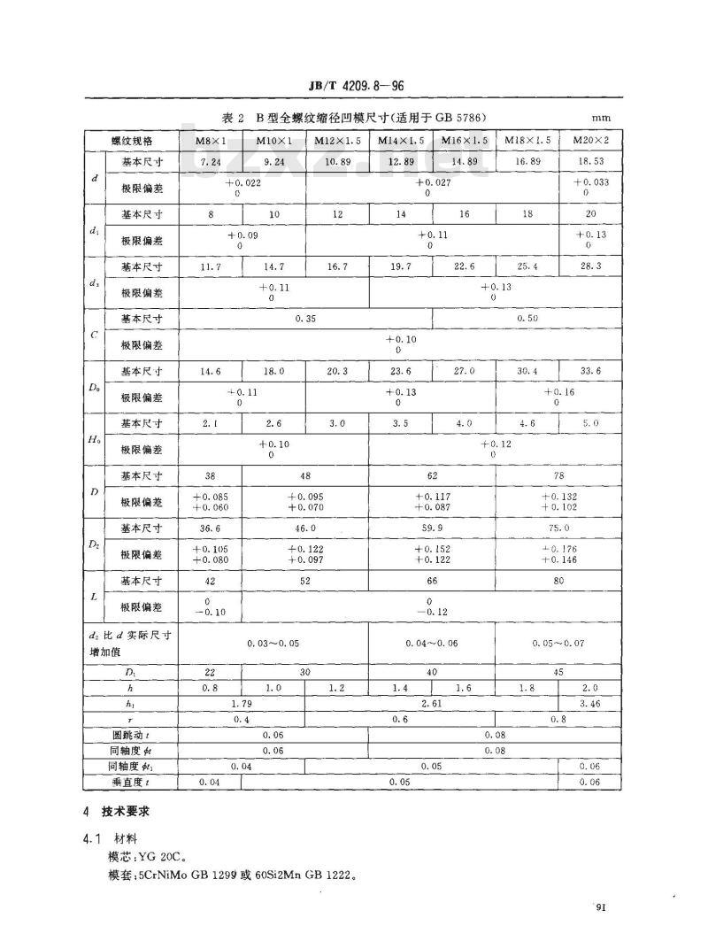 JB/T 4209.8-1996 冷镦六角头螺栓模具 全螺纹缩径凹模 B型