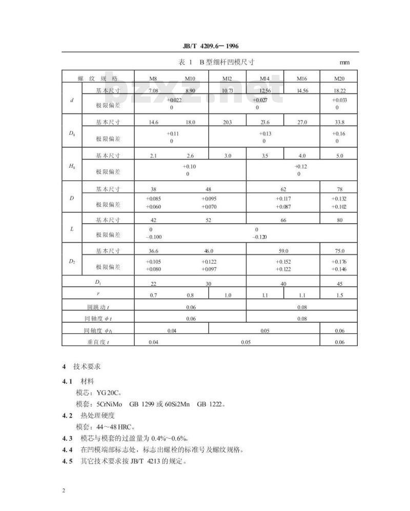 JB/T 4209.6-1996 冷镦六角头螺栓模具 细杆凹模 B型