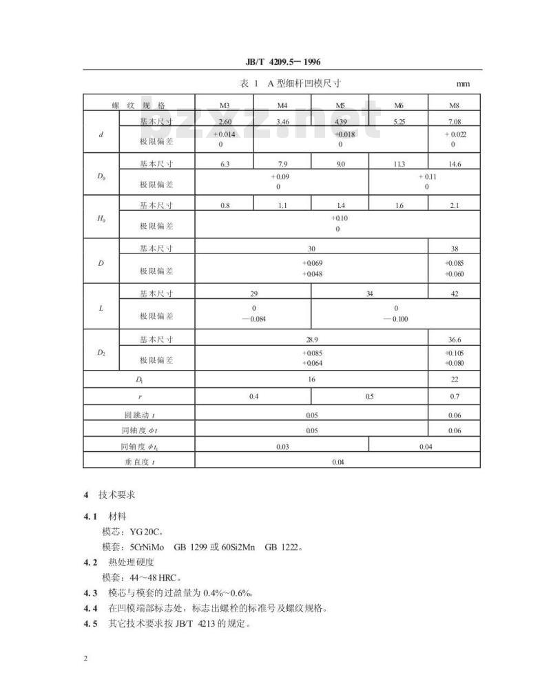 JB/T 4209.5-1996 冷镦六角头螺栓模具 细杆凹模 A型