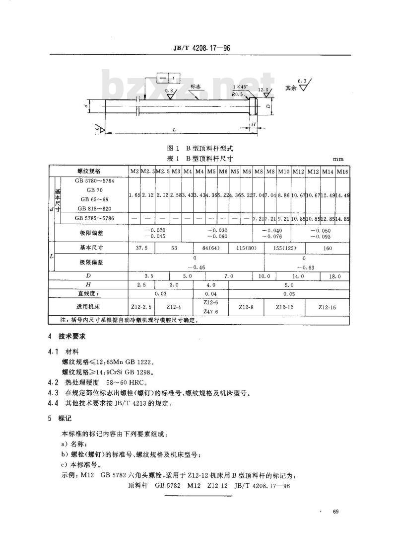 JB/T 4208.17-1996 冷镦模具通用件 顶料杆 B型
