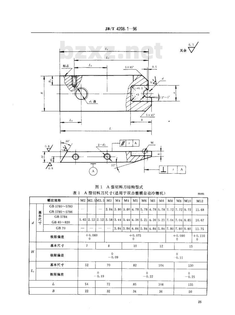 JB/T 4208.1-1996 冷镦模具通用件 切料刀 A型