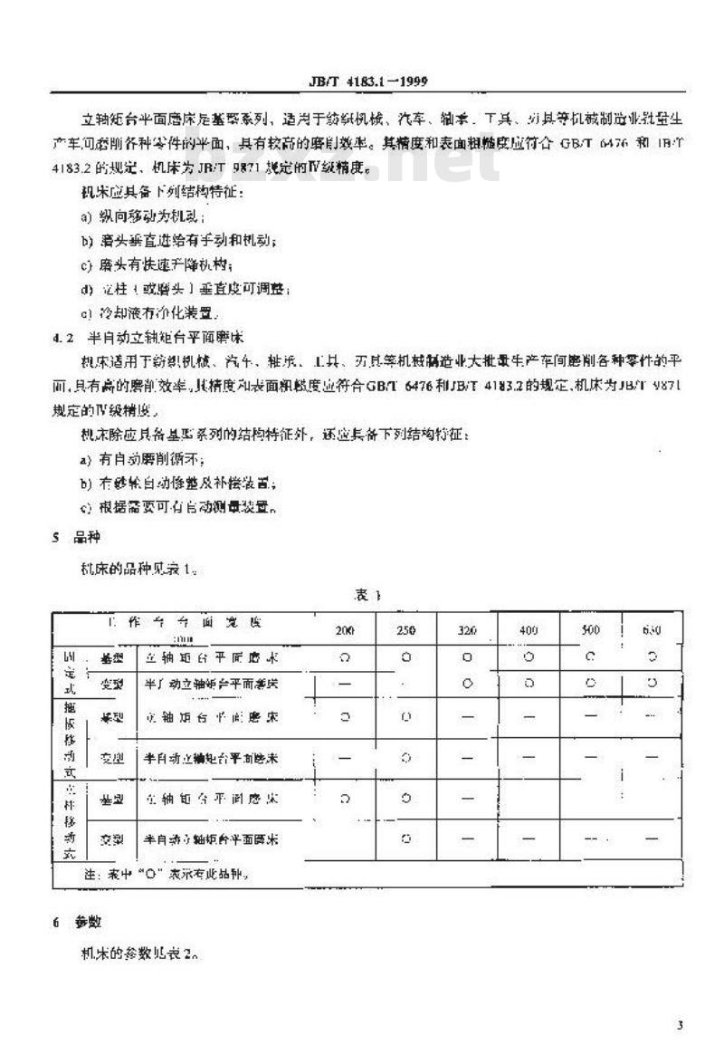 JB/T 4183.1-1999 立轴矩台平面磨床 系列型谱
