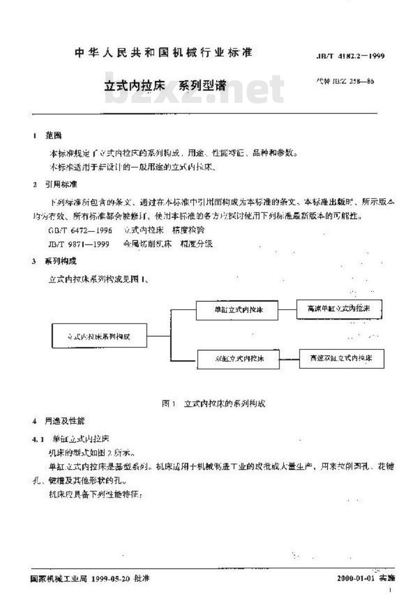 JB/T 4182.2-1999 立式内拉床 系列型谱