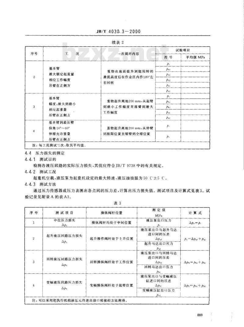 JB/T 4030.3-2000 汽车起重机和轮胎起重机试验规范 液压系统试验