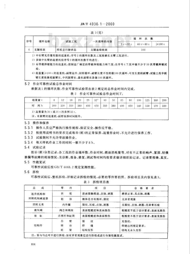 JB/T 4030.1-2000 汽车起重机和轮胎起重机试验规范 作业可靠性试验