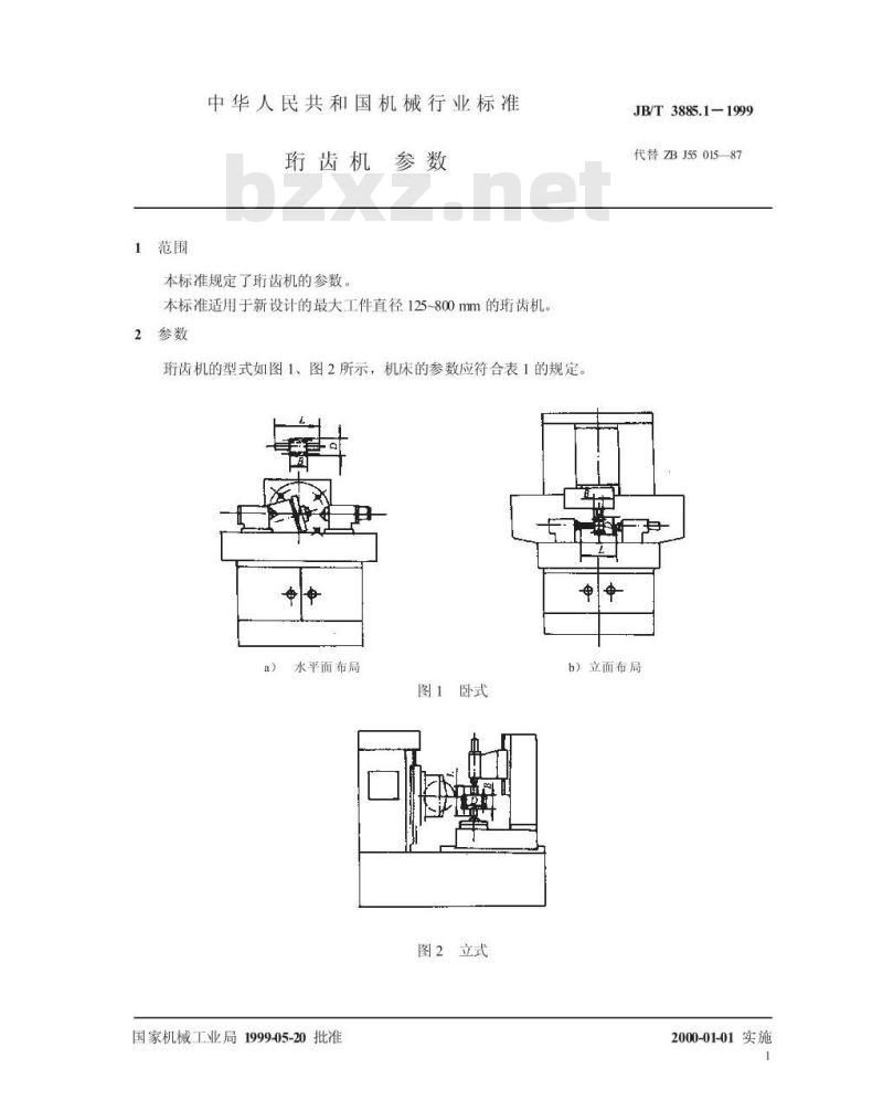 JB/T 3885.1-1999 珩齿机 参数