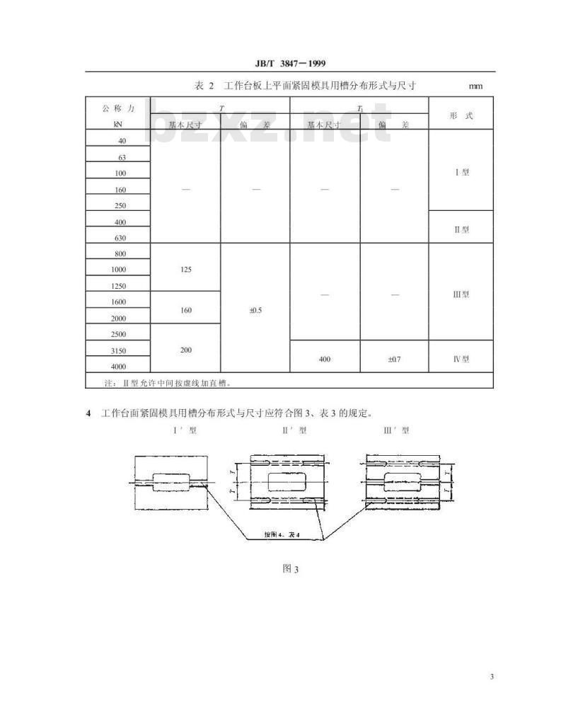 JB/T 3847-1999 开式压力机 紧固模具用槽、孔的分布形式与尺寸