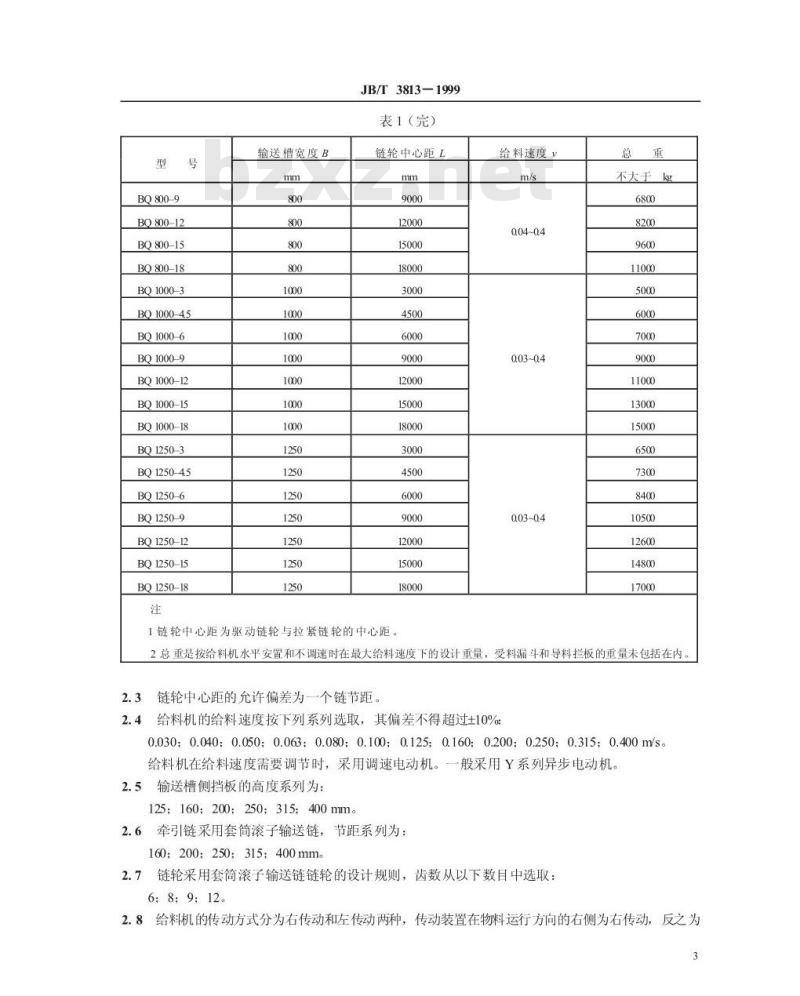JB/T 3813-1999 轻型板式给料机