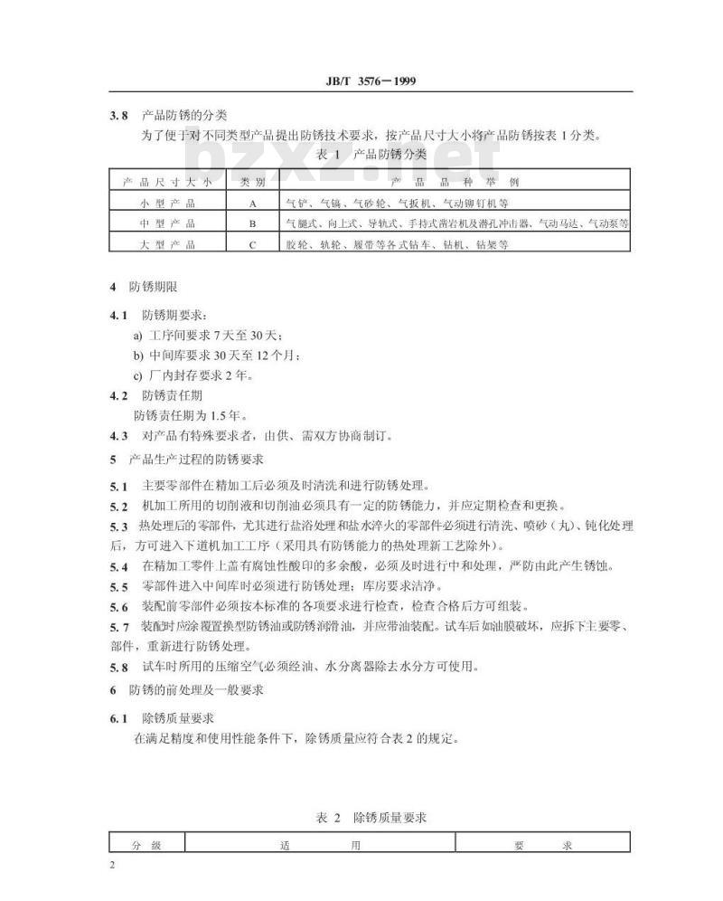 JB/T 3576-1999 凿岩机械与气动工具 防锈通用技术条件