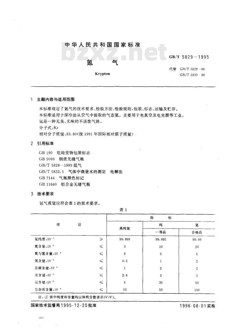 GB/T 5829-1995 氪气