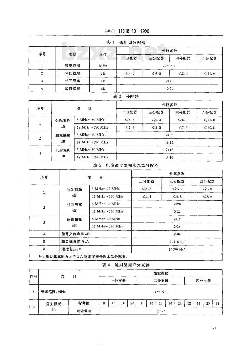 GB/T 11318.10-1996 电视和声音信号的电缆分配系统设备与部件 第10部分:分配器和用户分支器通用规范