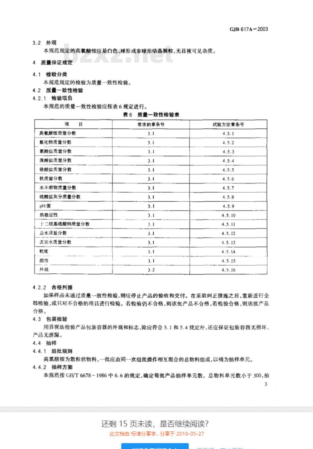 GJB 617A-2003 高氯酸铵规范