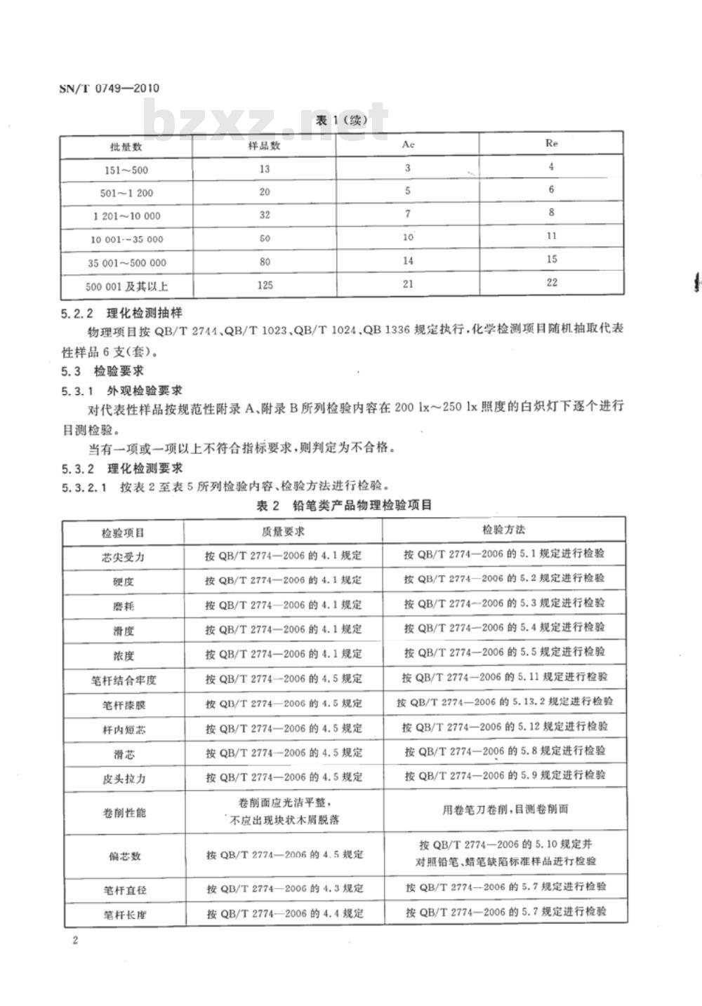 SN/T 0749-2010 进出口铅笔、蜡笔检验规程