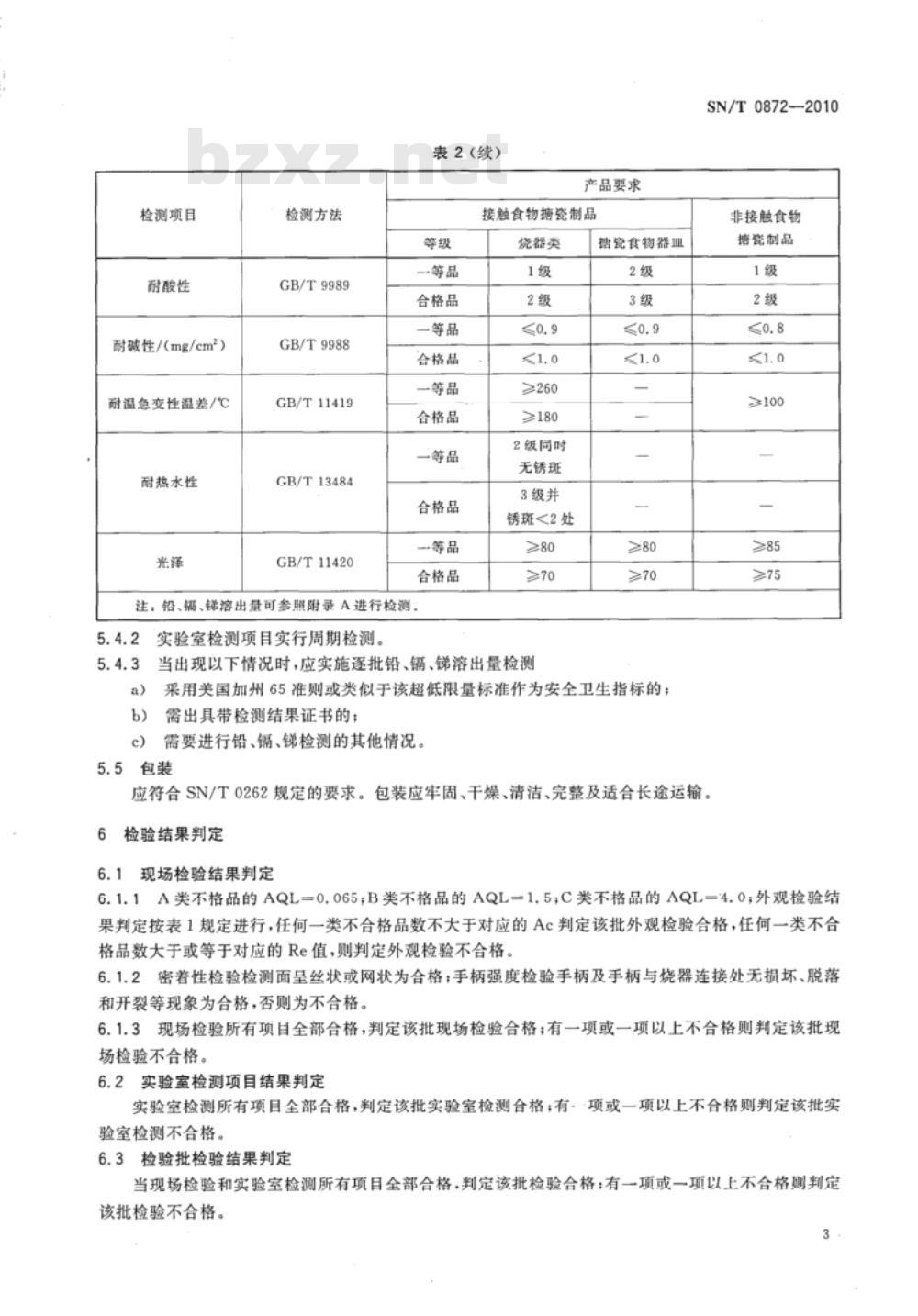 SN/T 0872-2010 进出口日用搪瓷制品检验规程