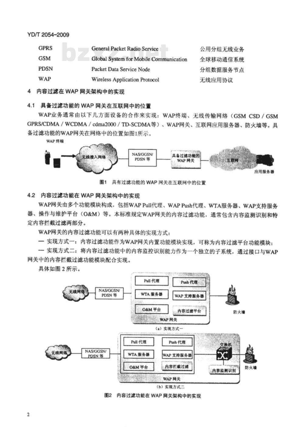YD/T 2054-2009 WAP网关内容过滤技术要求