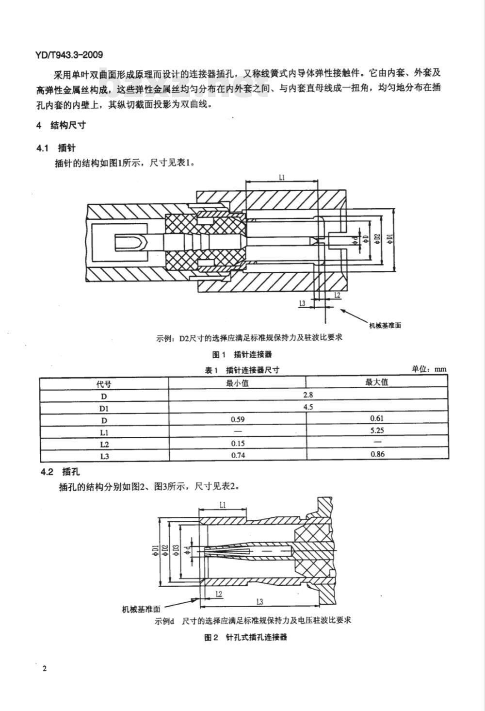 YD/T 943.3-2009 射频同轴连接器 第3部分：T2.8（C3）型