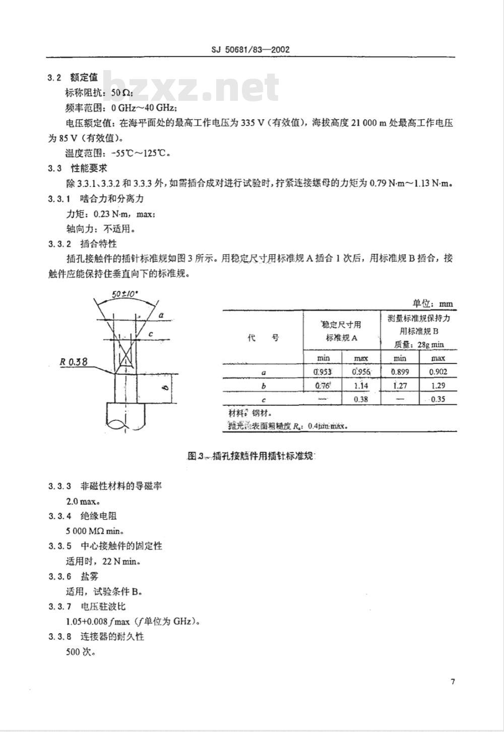 SJ 50681/83-2002 2.92系列(接半硬电缆)插孔接触件2级射频同轴插头连接器详细规范