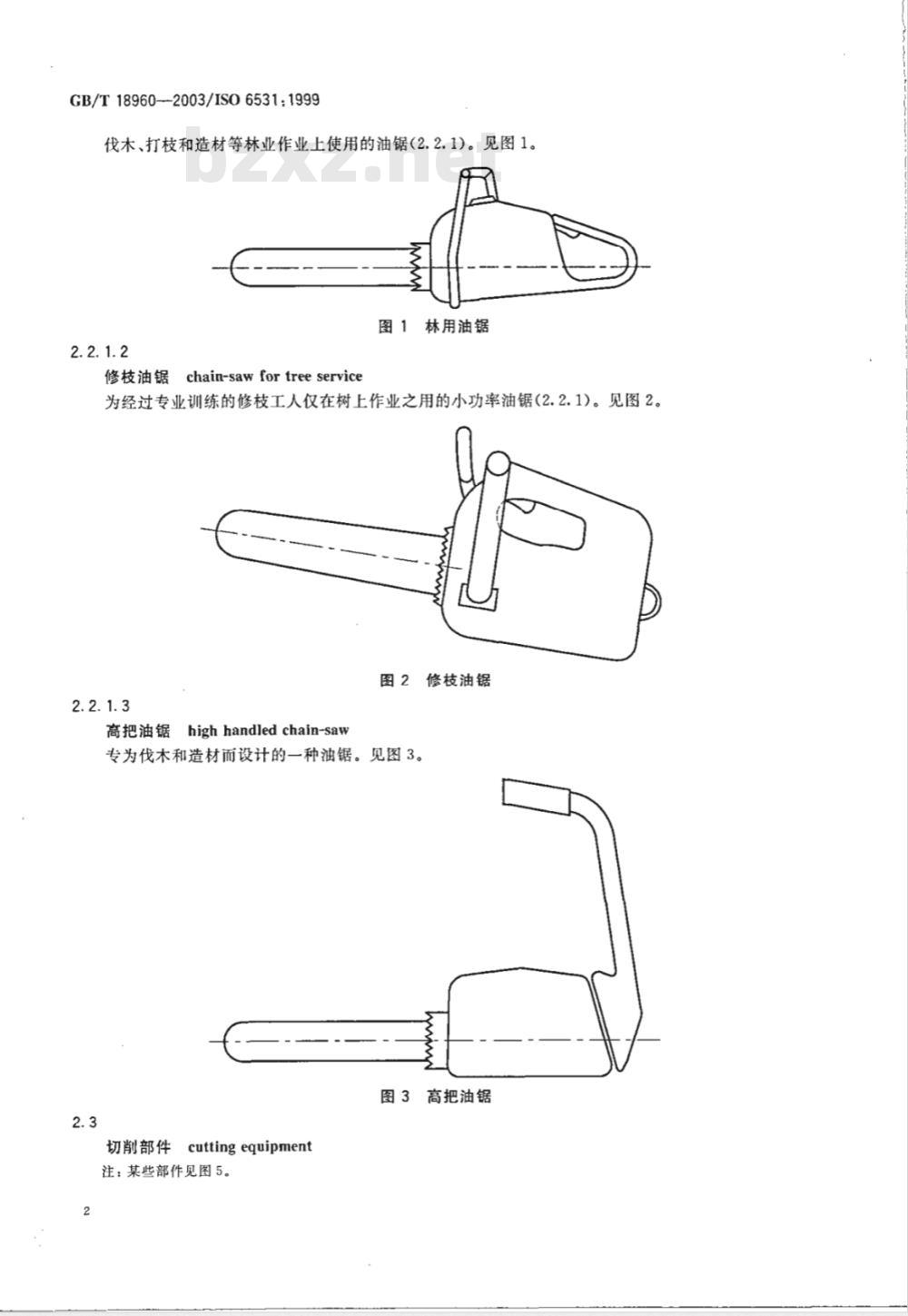 GB/T 18960-2003 林业机械 油锯 词汇