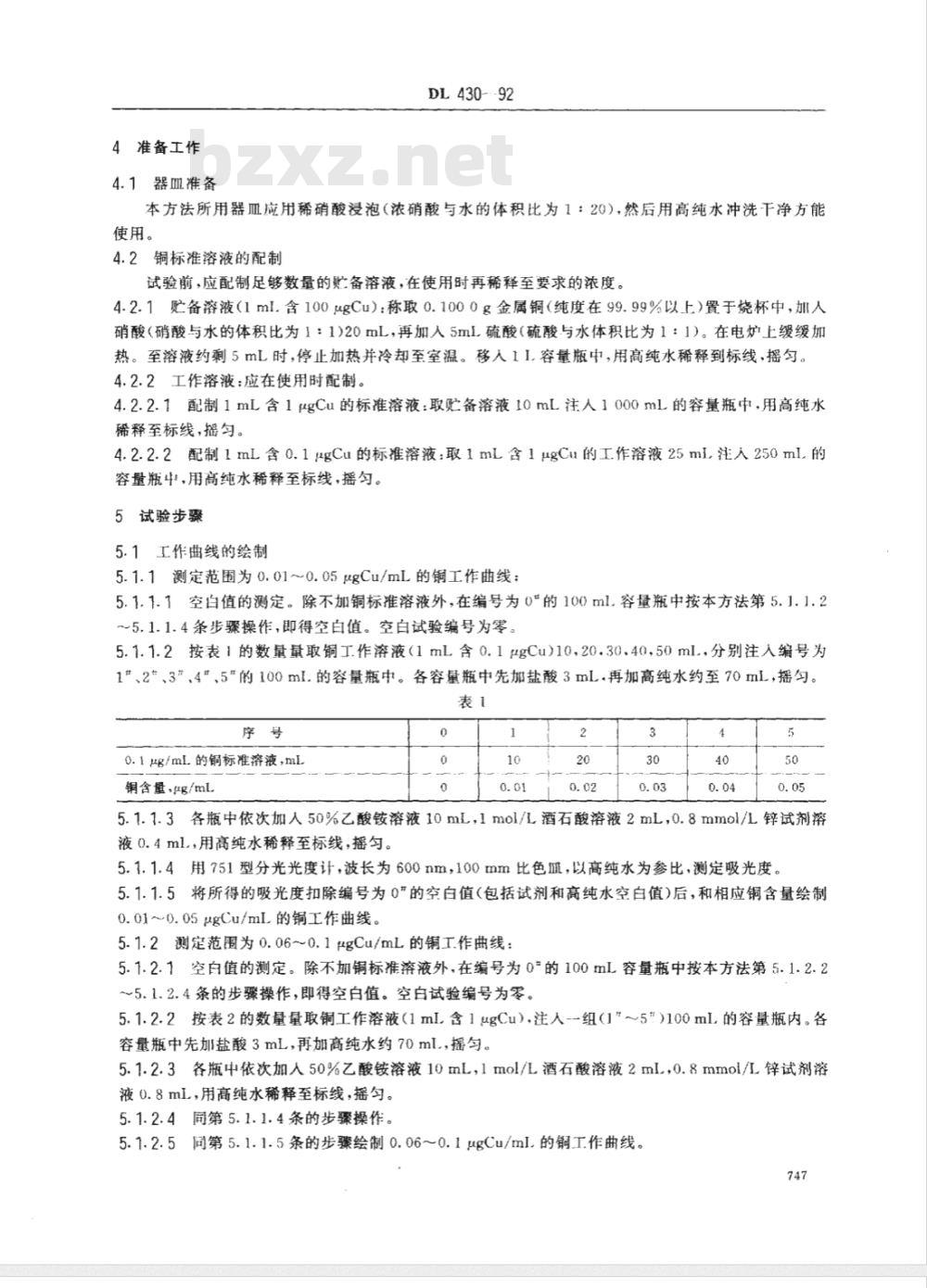 DL/T 430-1992 油中微量铜的测定方法(锌试剂分光光度法)