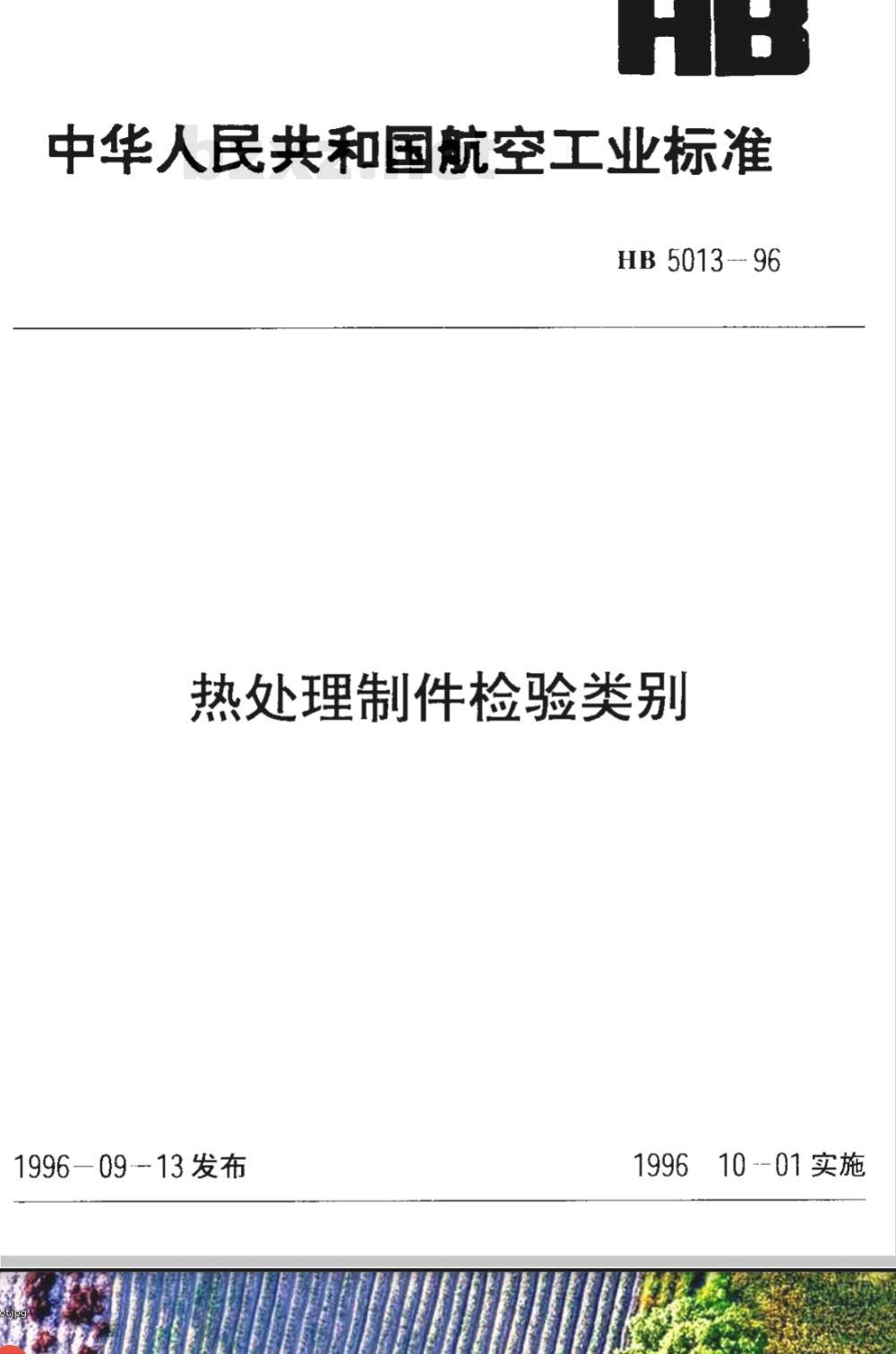 HB 5013-1996 热处理制件检验类别