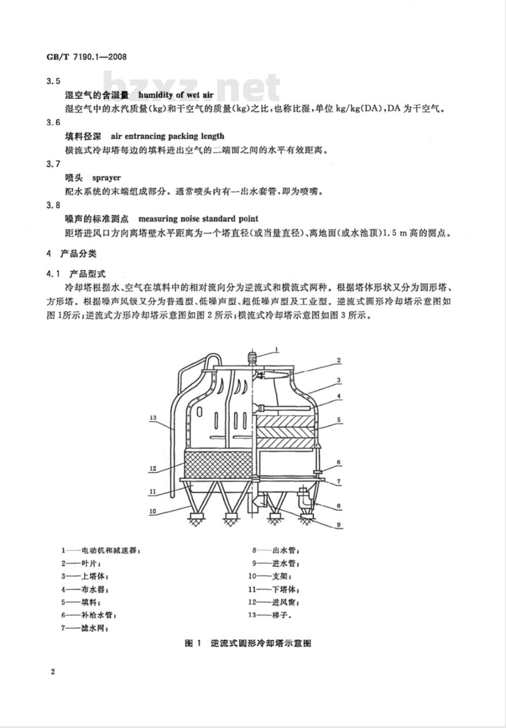 GB/T 7190.1-2008 玻璃纤维增强塑料冷却塔 第1部分: 中小型玻璃纤维增强塑料冷却塔