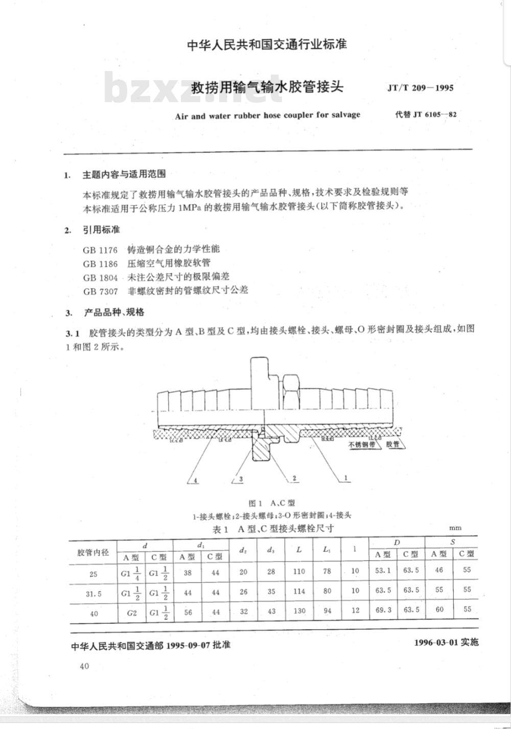 JT/T 209-1995 救捞用输气输水胶管接头