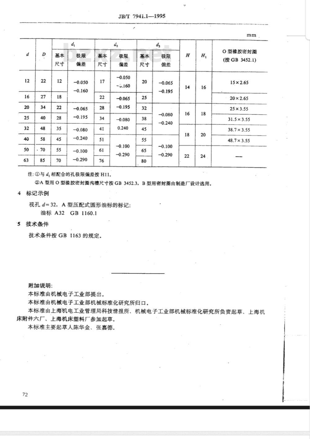 JB/T 7941.1-1995 压配式圆形油标