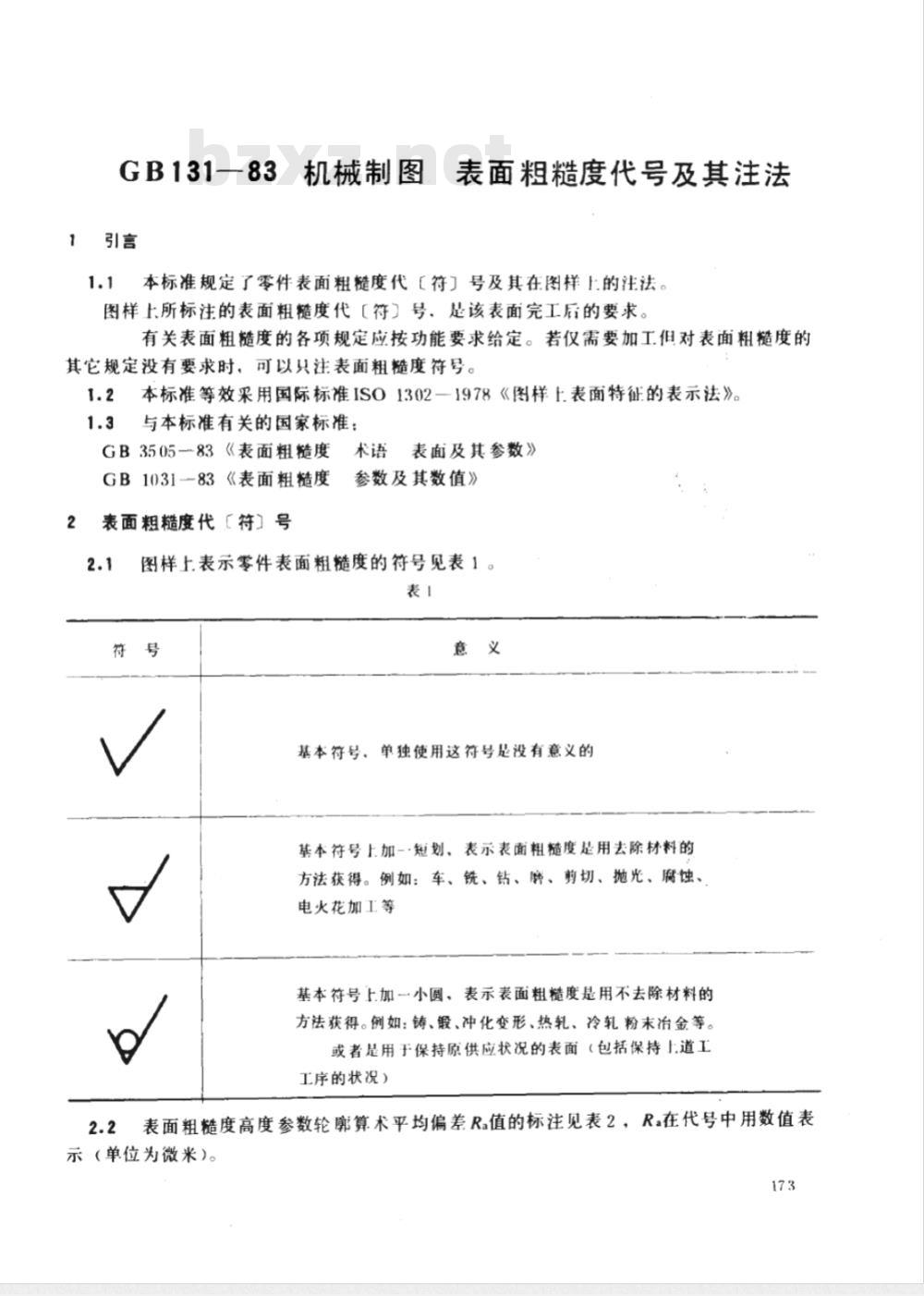 GB 131-1983 机械制图 表面精糙度代号及其注法