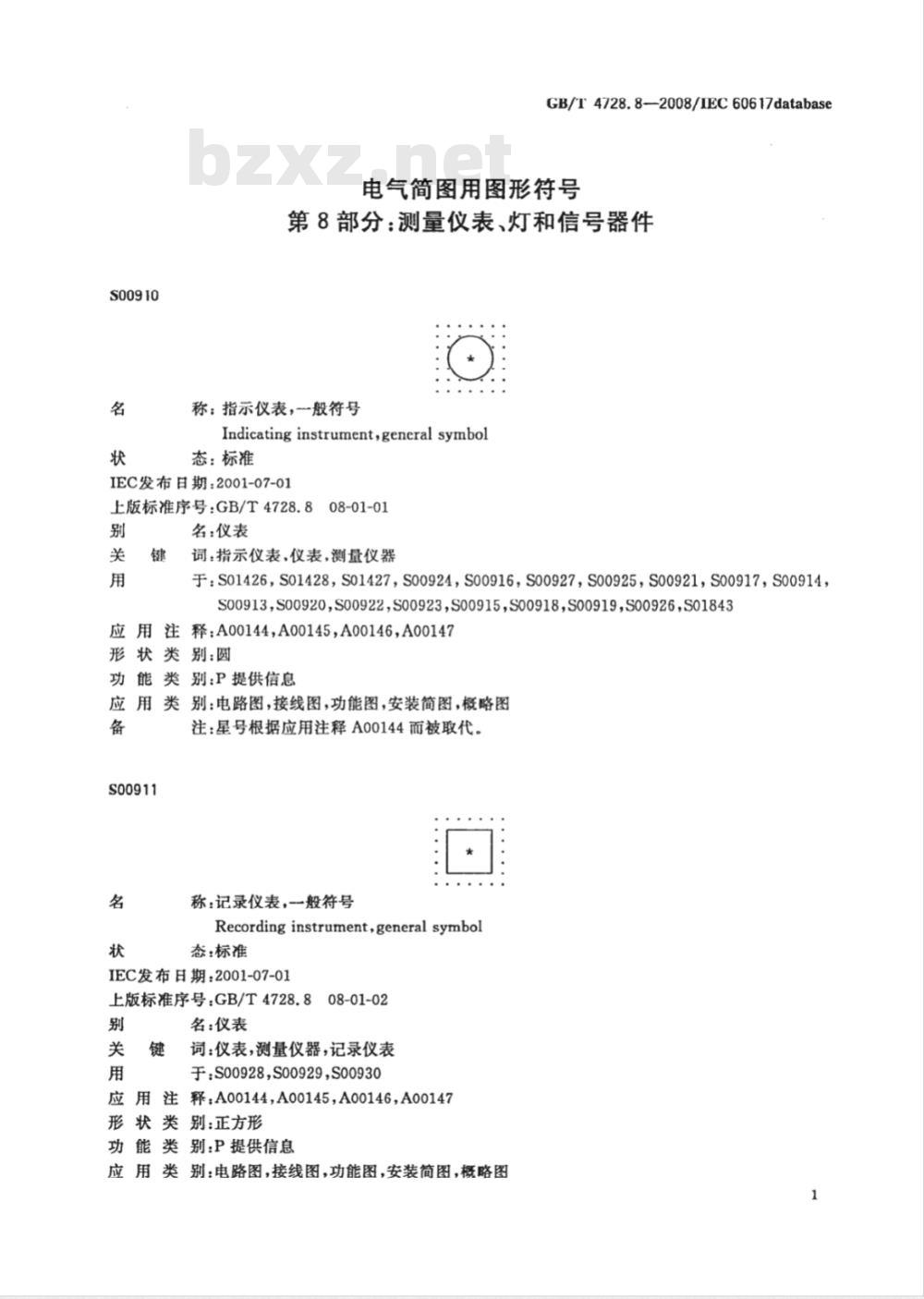 GB/T 4728.8-2008 电气简图用图形符号 第8部分：测量仪表、灯和信号器件