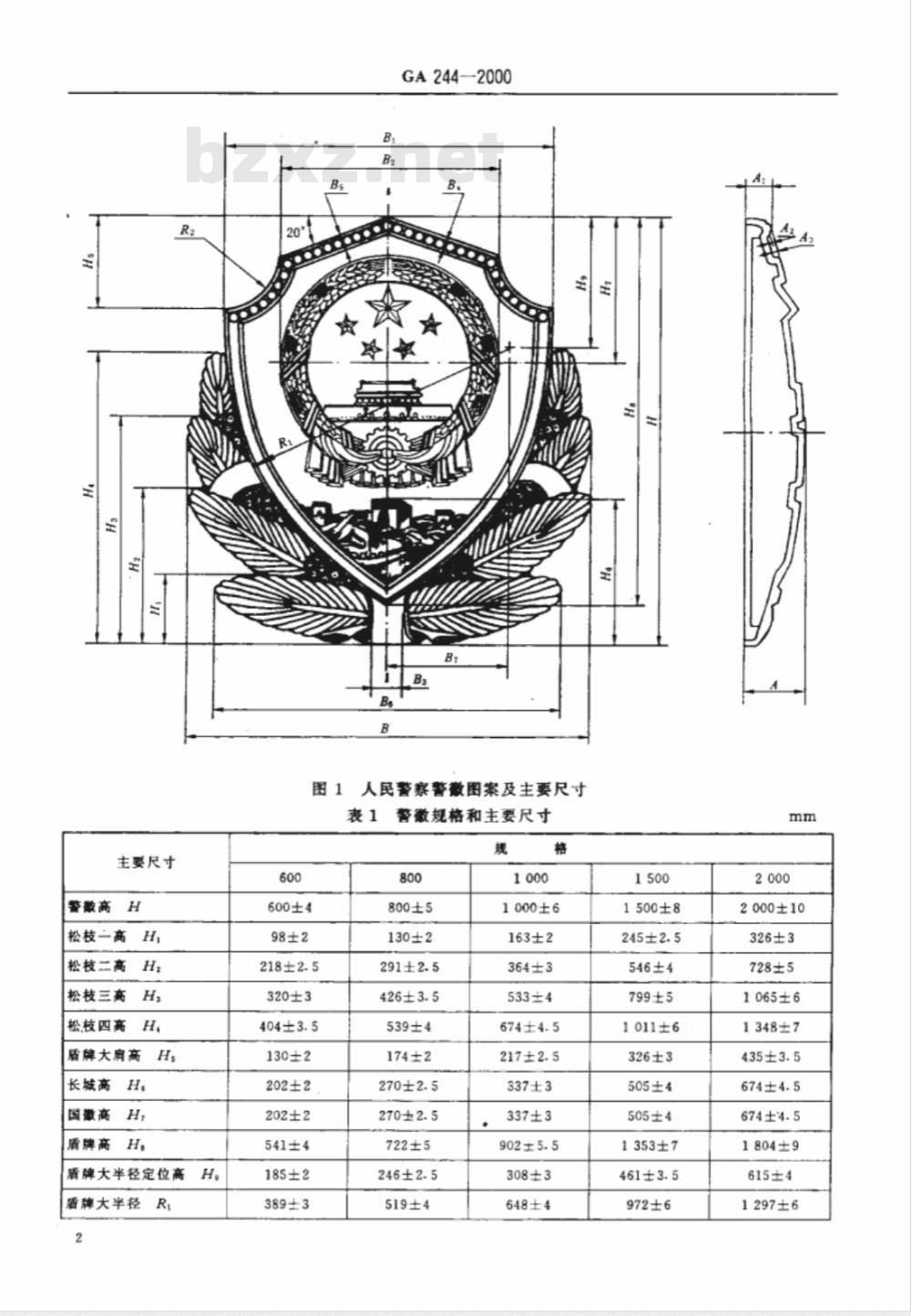 GA 244-2000 人民警察警徽技术标准