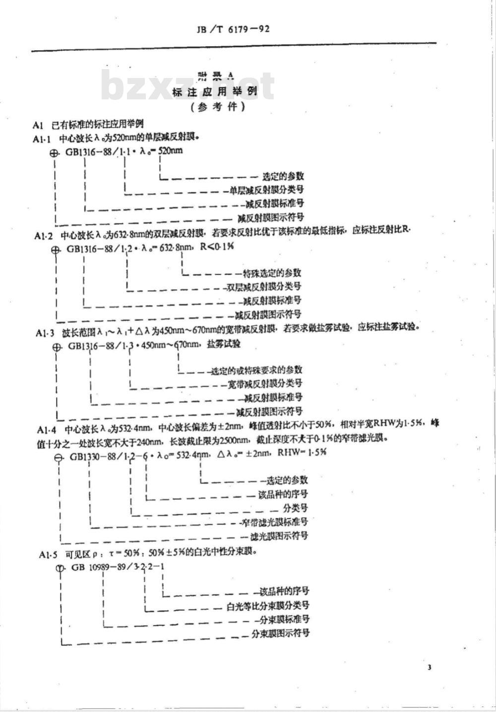 JB/T 6179-1992 光学零件镀膜 分类、符号及标注