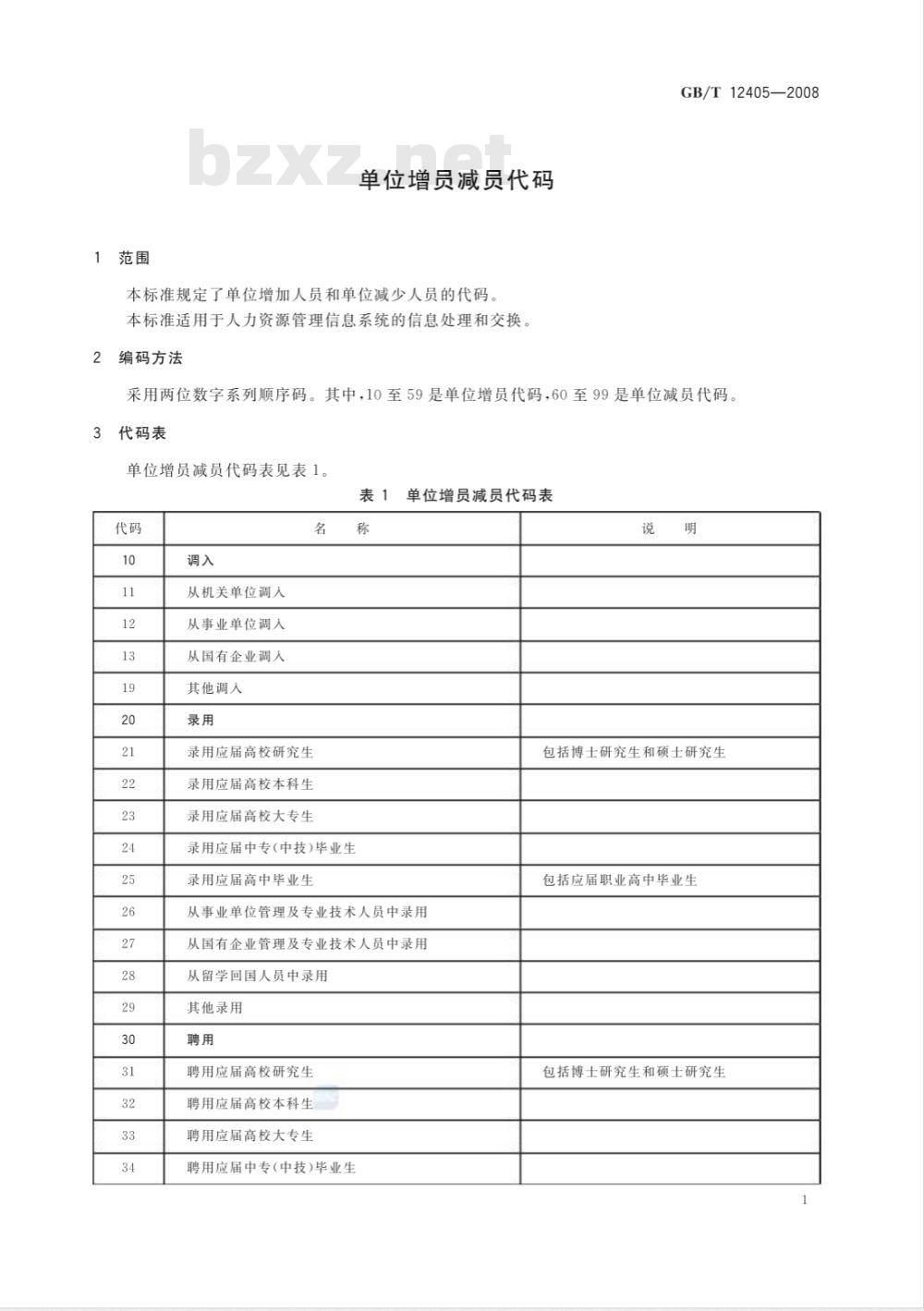 GB/T 12405-2008 单位增员减员代码