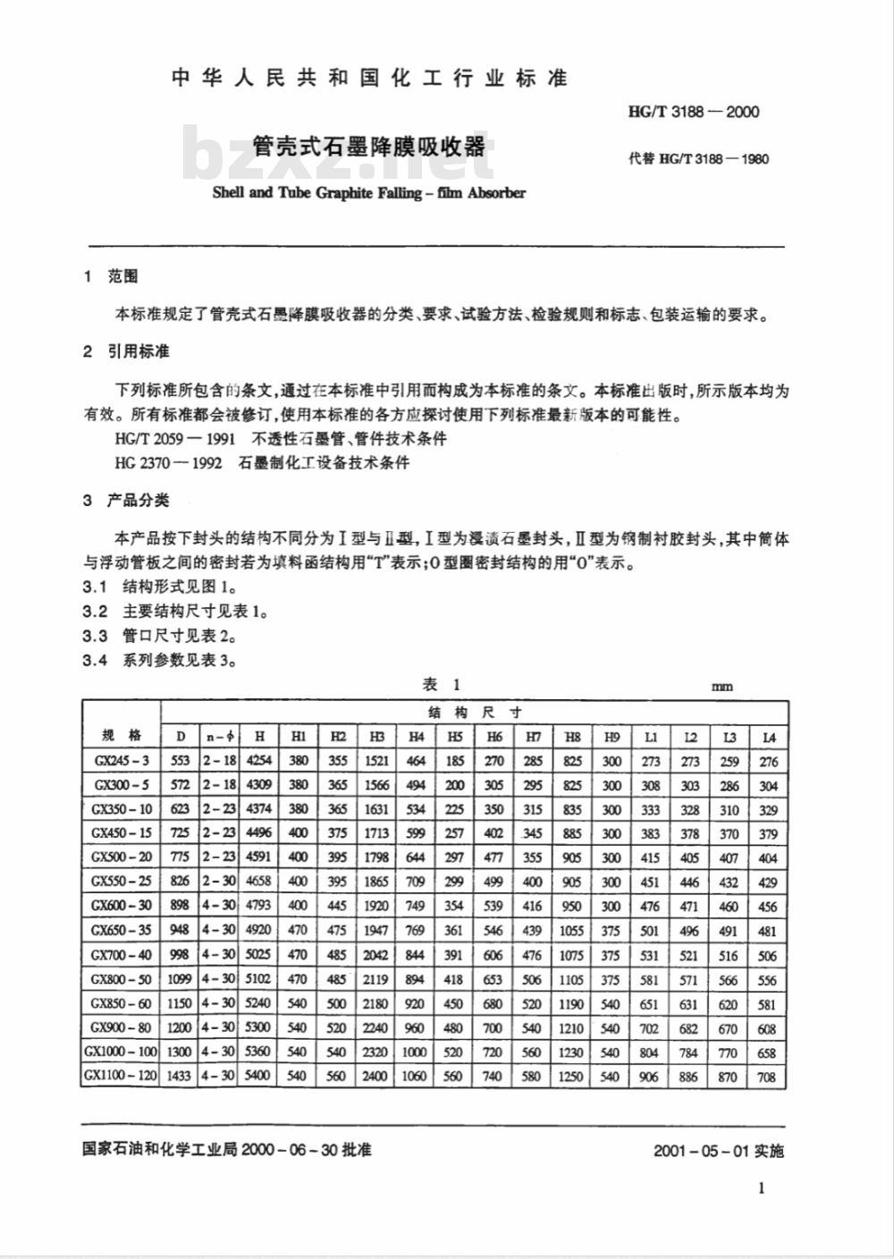 HG/T 3188-2000 列管式石墨降膜吸收器