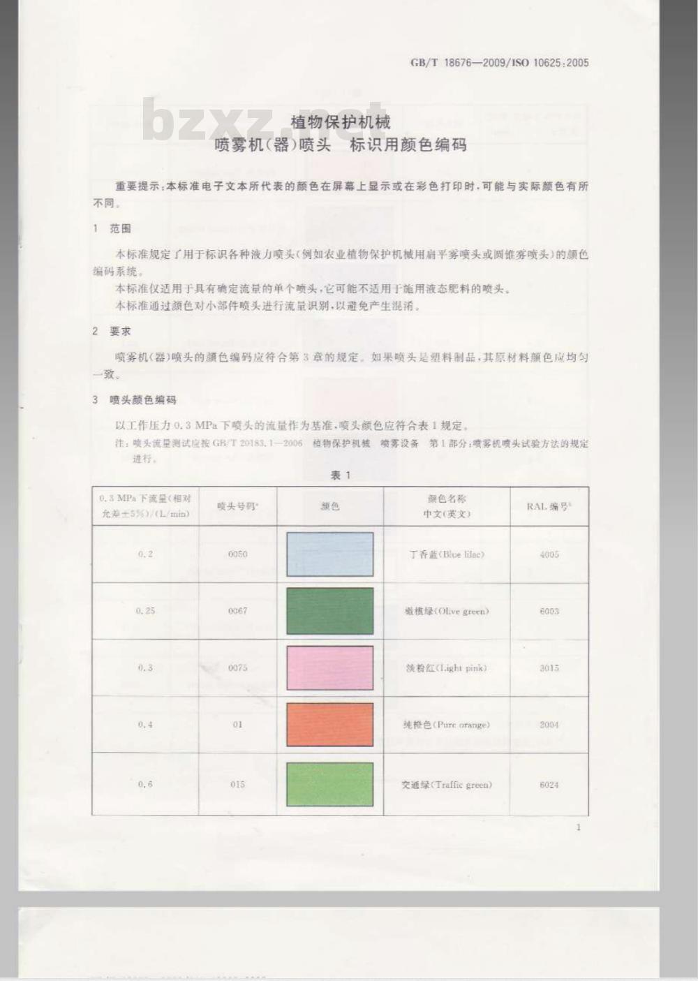 GB/T 18676-2009  植物保护机械 喷雾机（器）喷头 标识用颜色编码