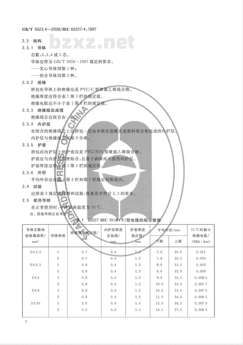GB/T 5023.4-2008 额定电压450/750V及以下聚氯乙烯绝缘电缆 第4部分：固套电缆