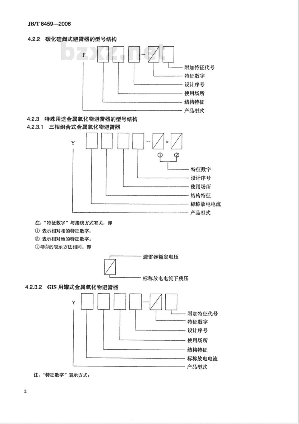 JB/T 8459-2006 避雷器产品型号编制方法