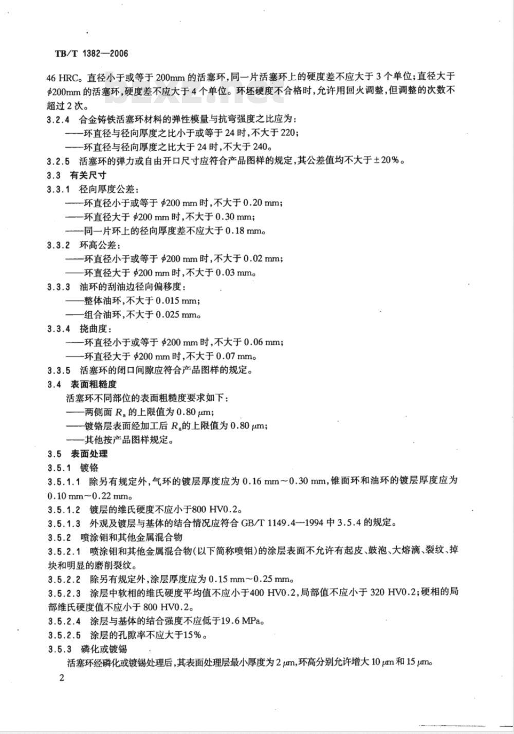 TB/T 1382-2006 机车、动车用柴油机零部件活塞环