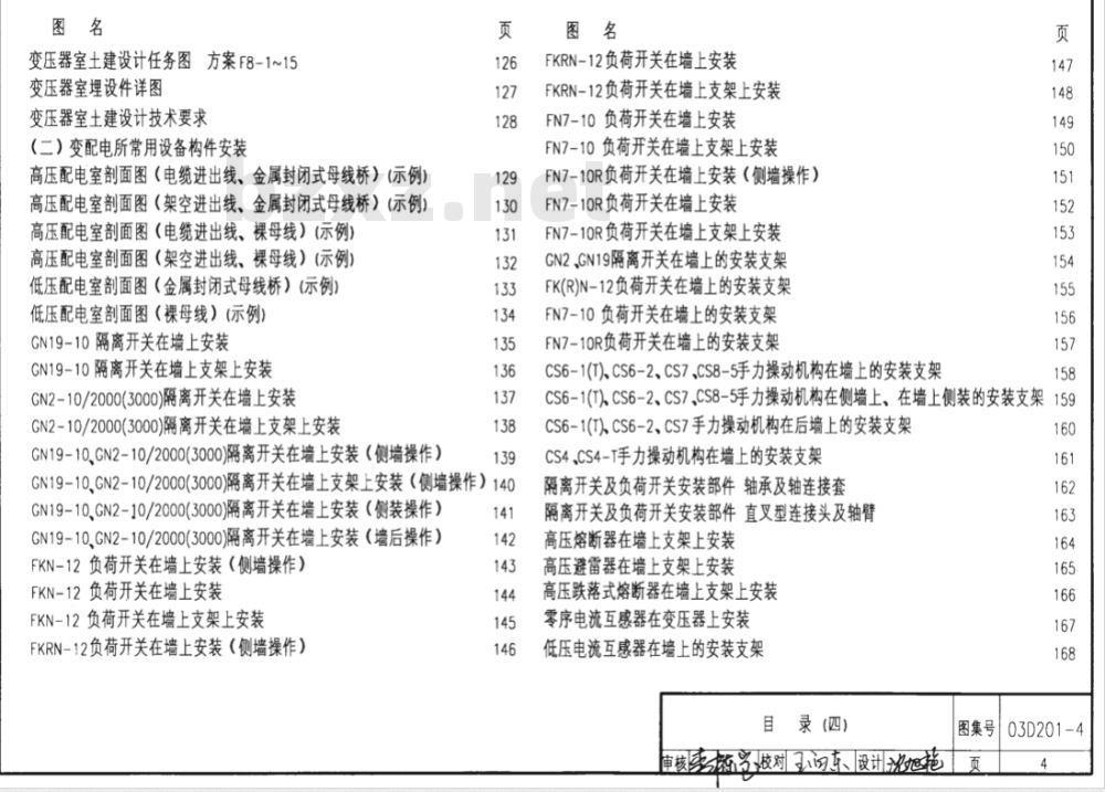 03D201-4 10/0.4kV变压器室布置及变配电所常用设备构件安装