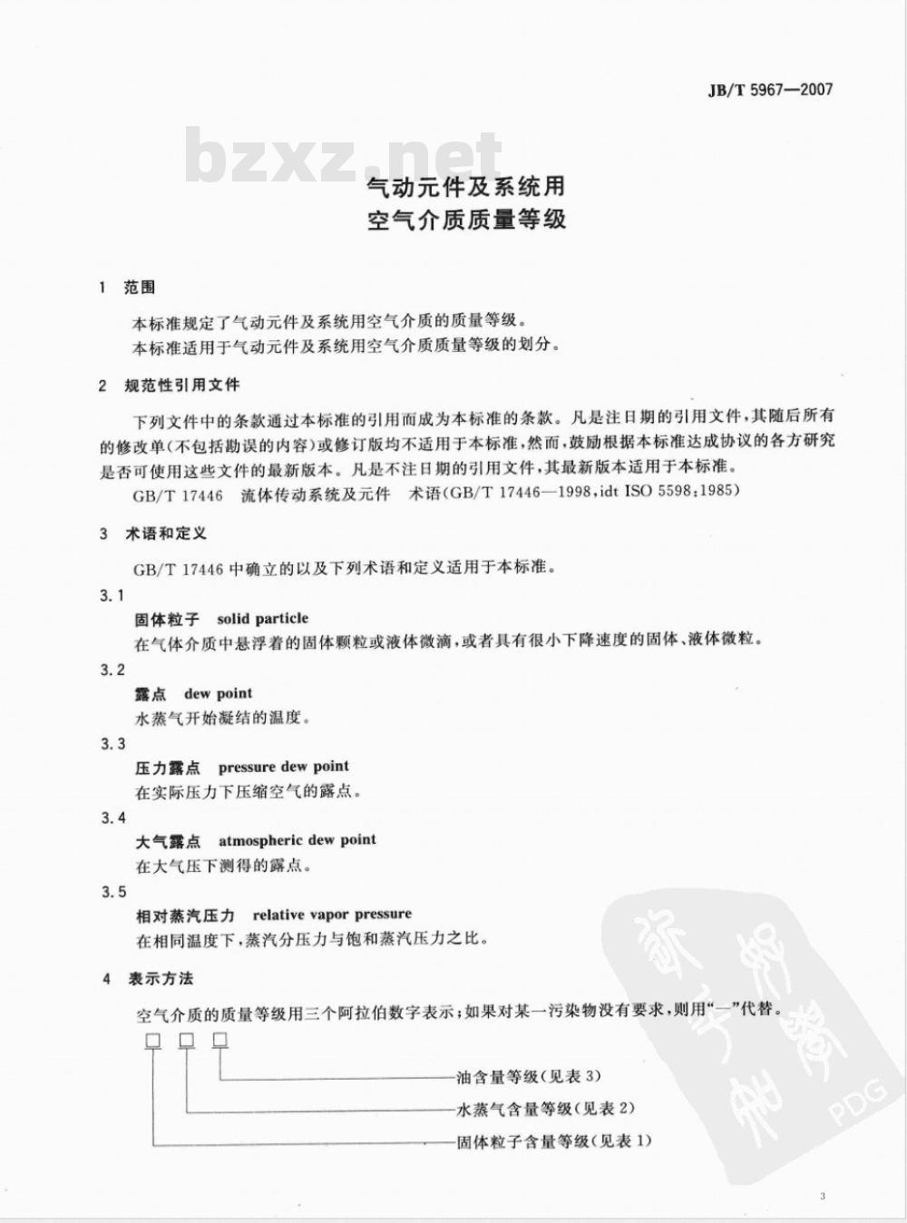 JB/T 5967-2007 气动件及系统用空气介质质量等级