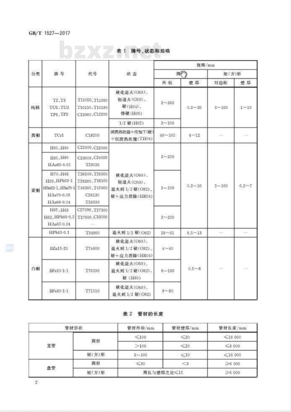 GB/T 1527-2017 拉制铜管