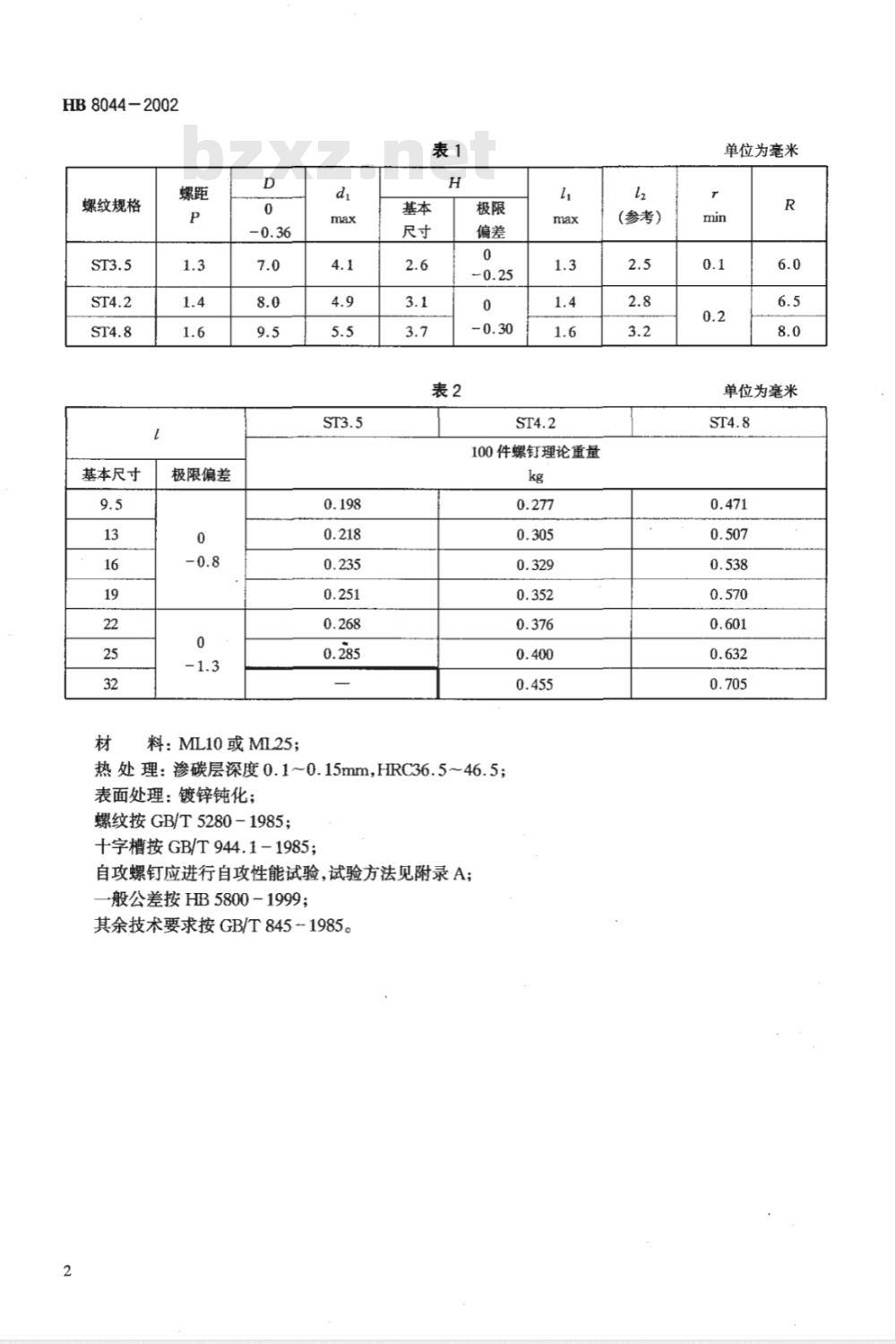HB 8044-2002 十字槽盘头自攻螺钉