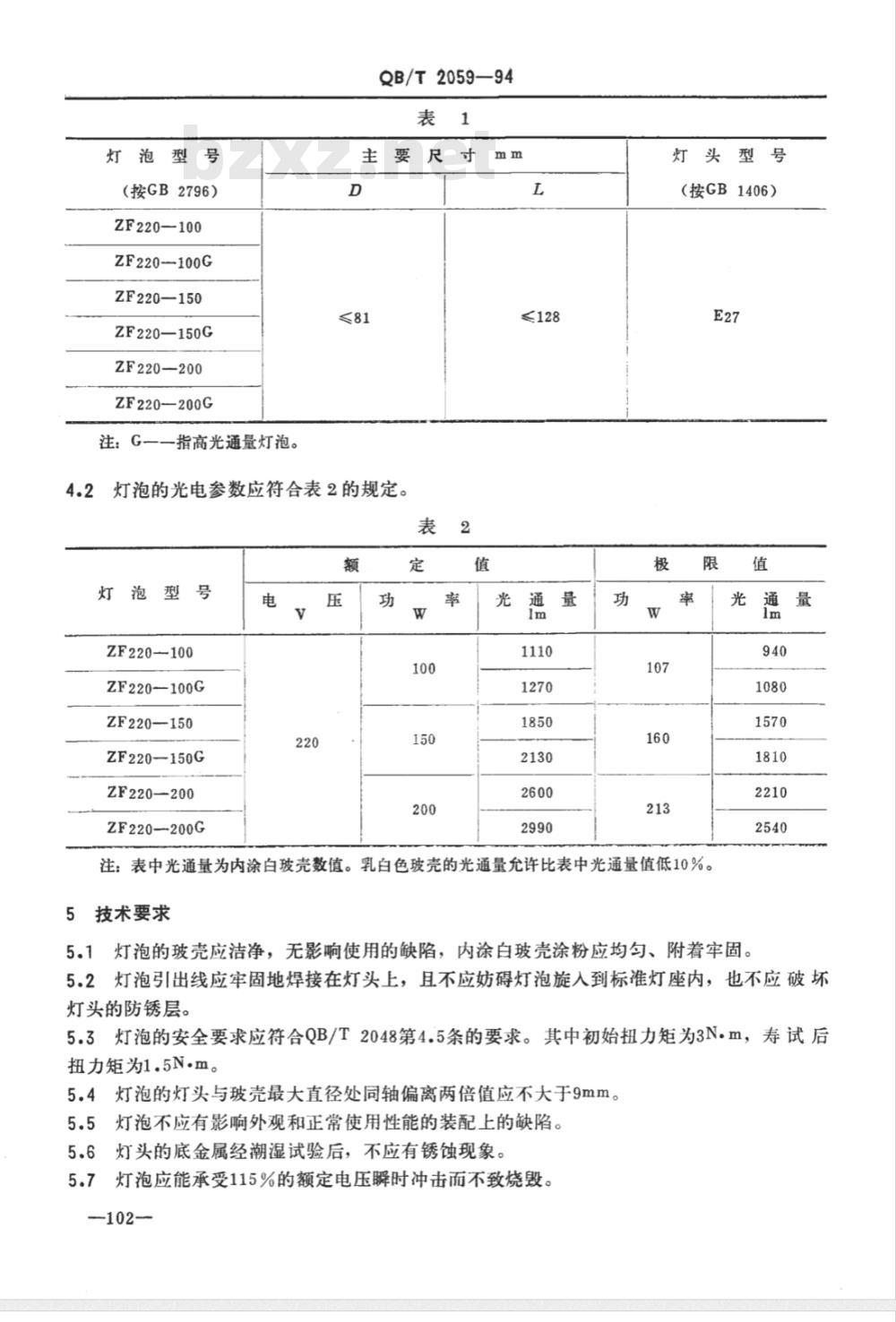 QB/T 2059-1994 照相放大灯泡