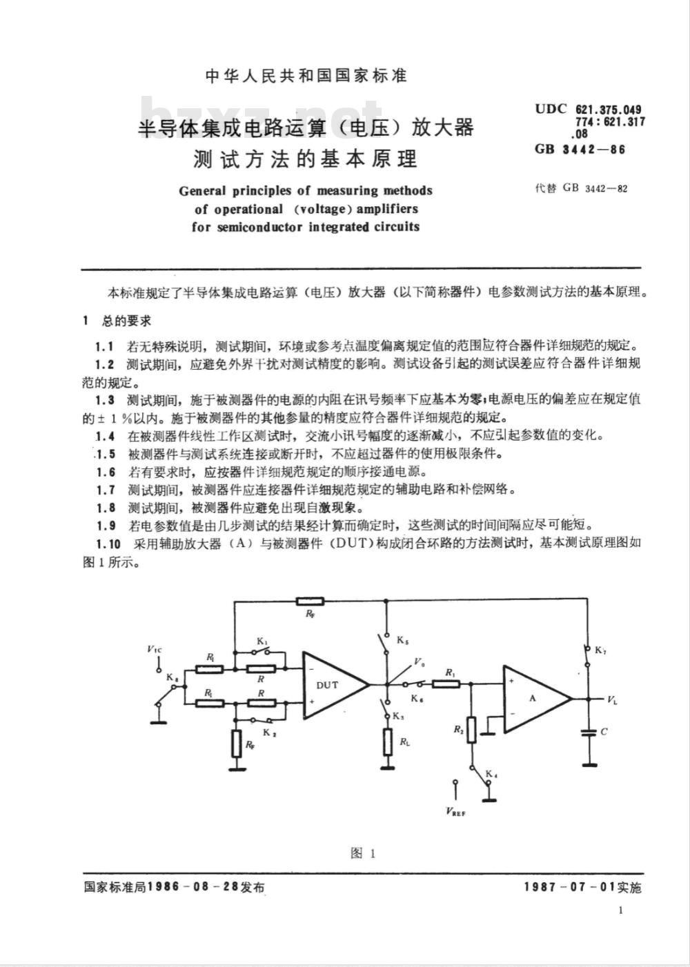 GB 3442-1986 半导体集成电路运算(电压)放大器测试方法的基本原理