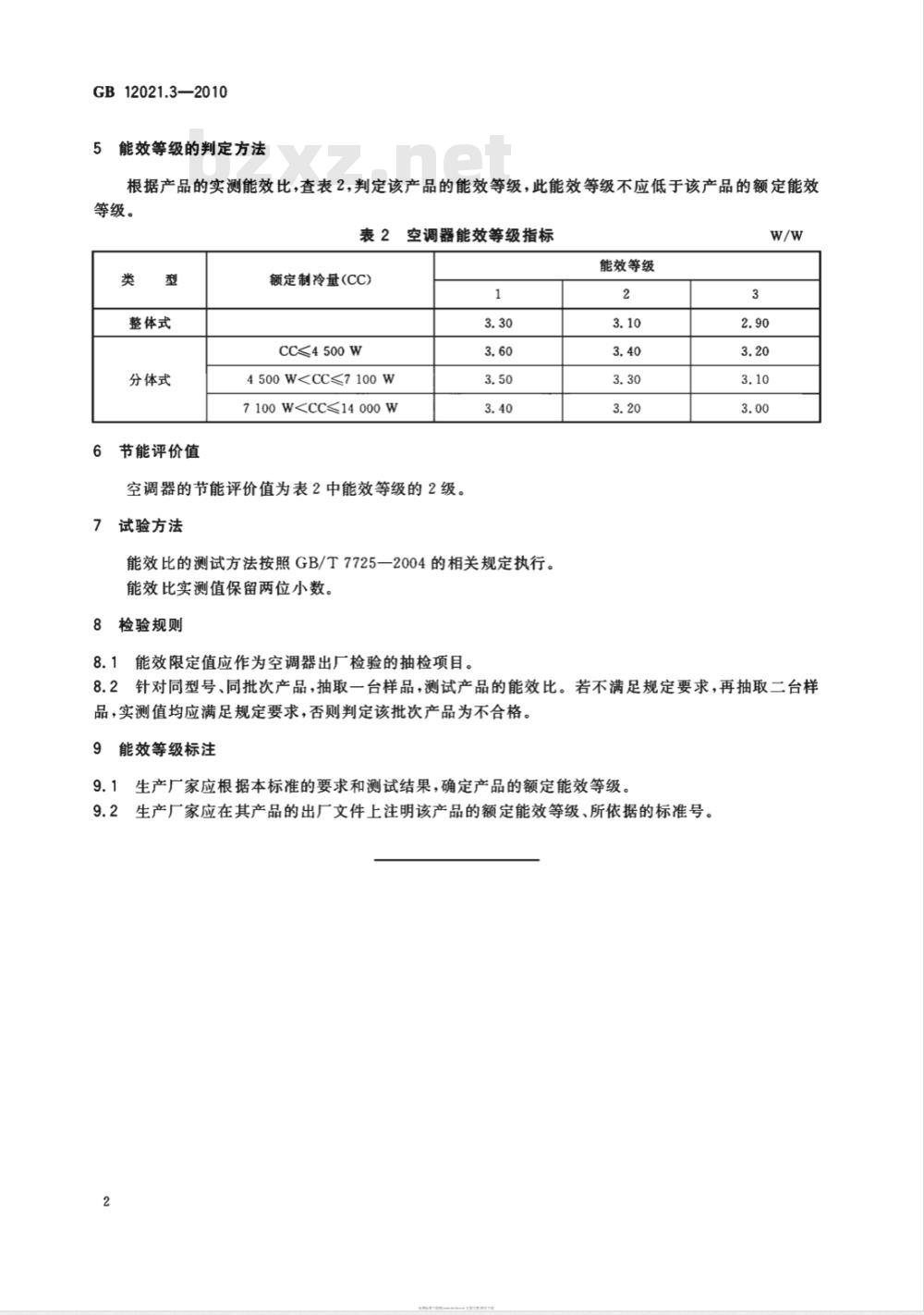 GB 12021.3-2010  房间空气调节器能效限定值及能效等级