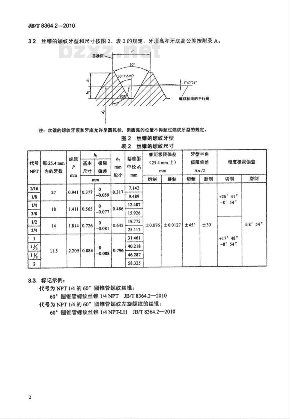 JB/T 8364.2-2010 60°圆锥管螺纹刀具 第2部分：60°圆锥管螺纹丝锥