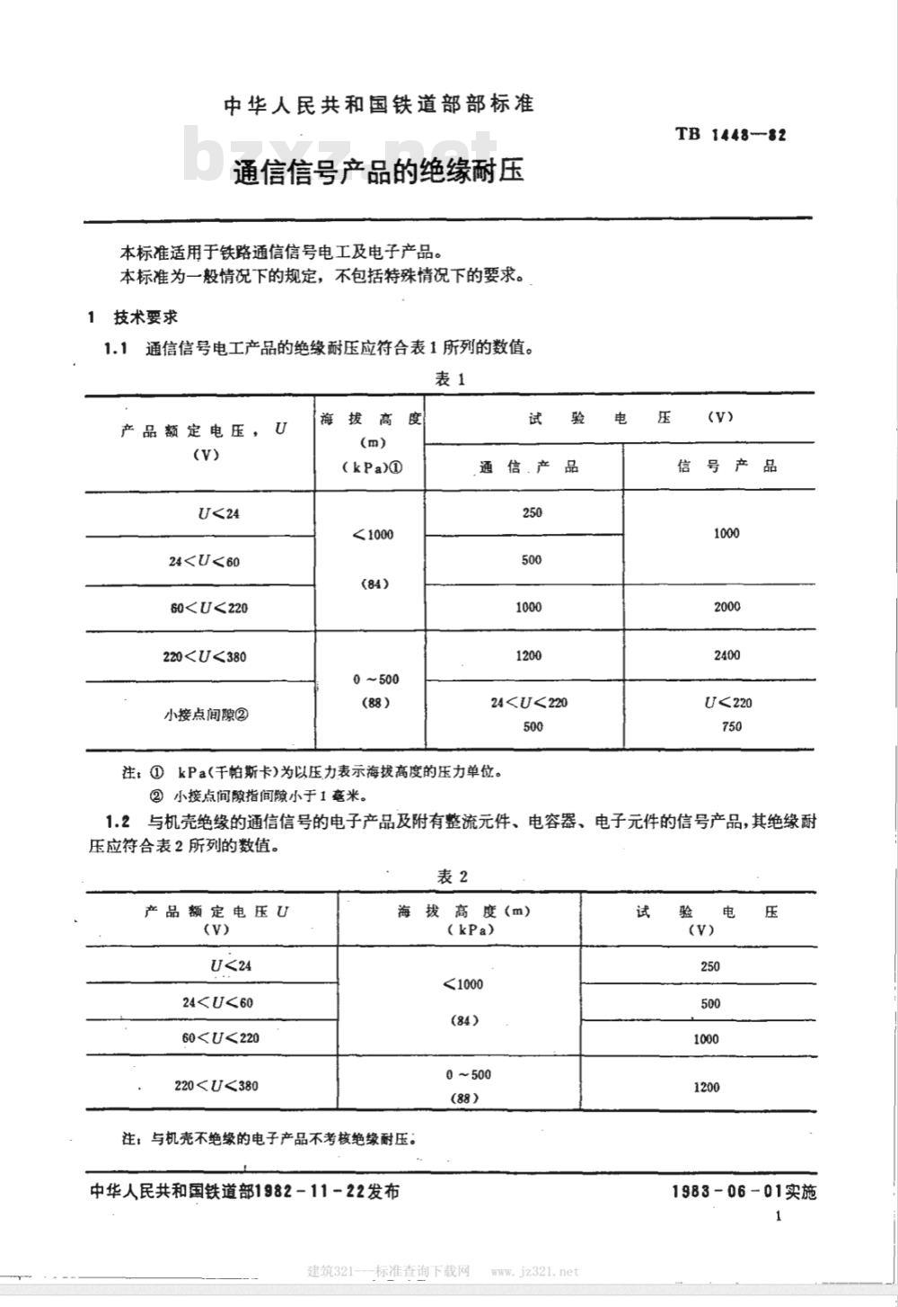 TB/T 1448-1982 通信信号产品绝缘耐压