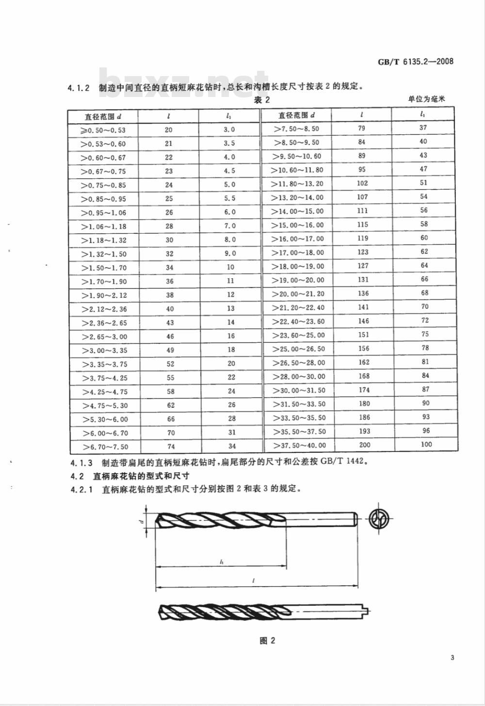 GB/T 6135.2-2008 直柄麻花钻 第2部分：直柄短麻花钻和直柄麻花钻的型式和尺寸