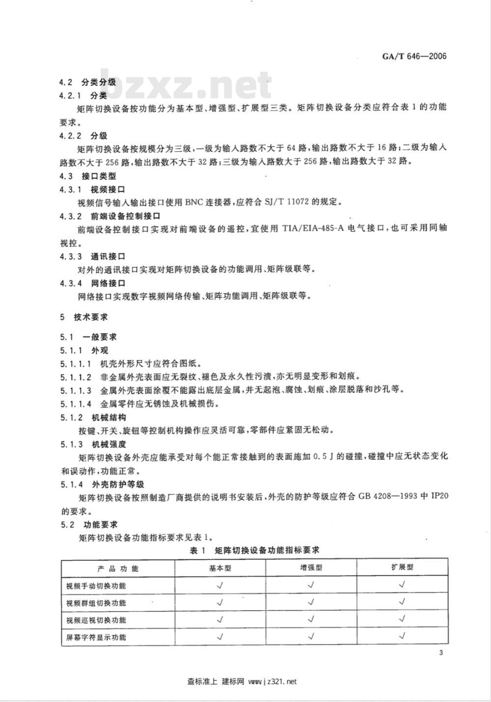 GA/T 646-2006 视频安防监控系统 矩阵切换设备通用技术要求