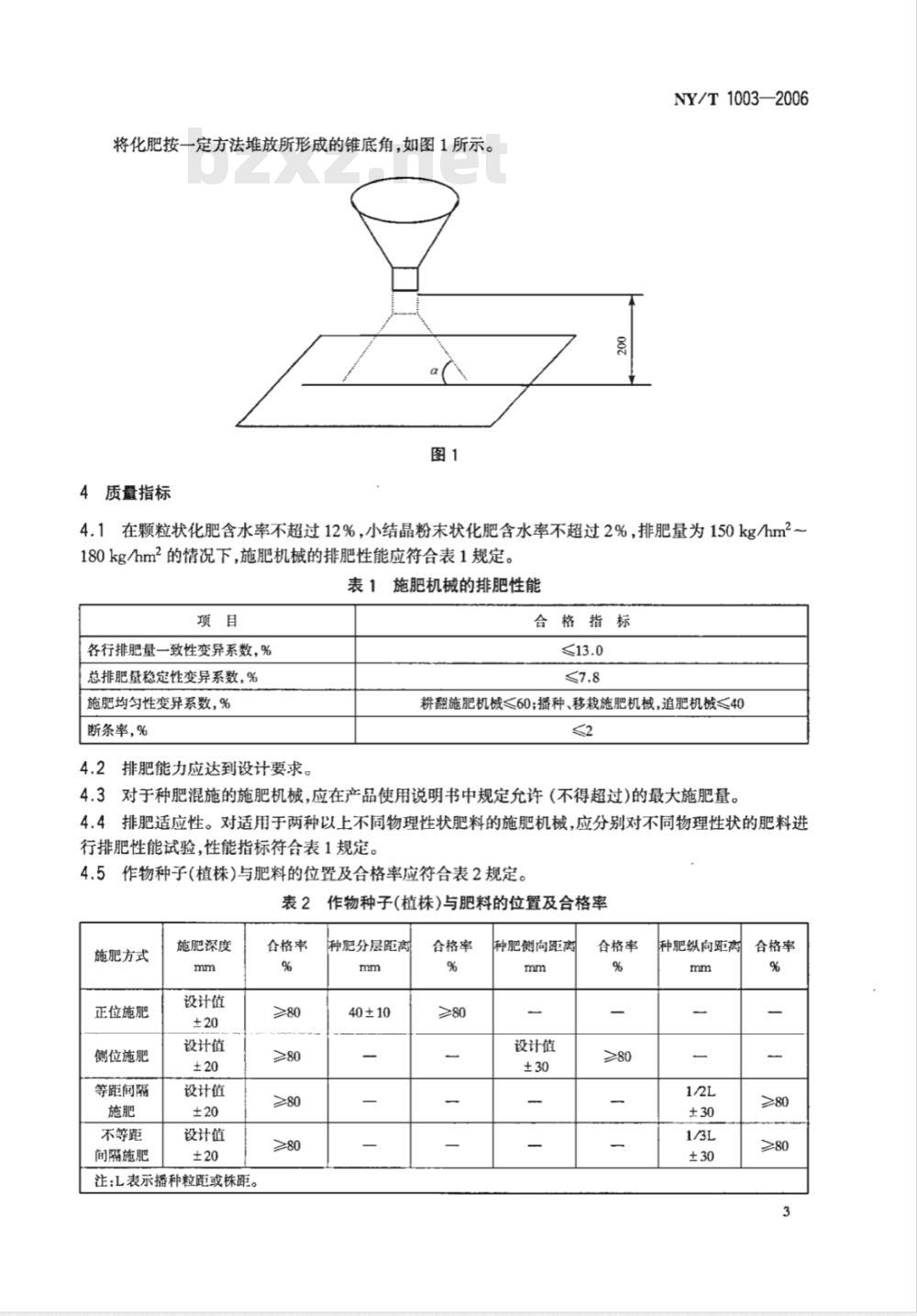 NY/T 1003-2006 施肥机械质量评价技术规范
