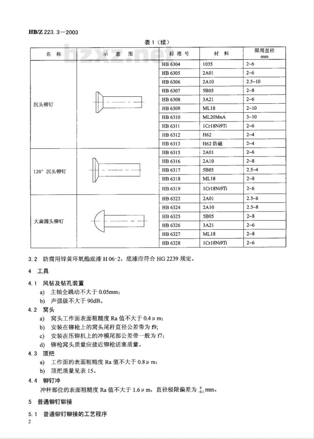 HB/Z 223.3-2003 飞机装配工艺第3部分：普通铆接